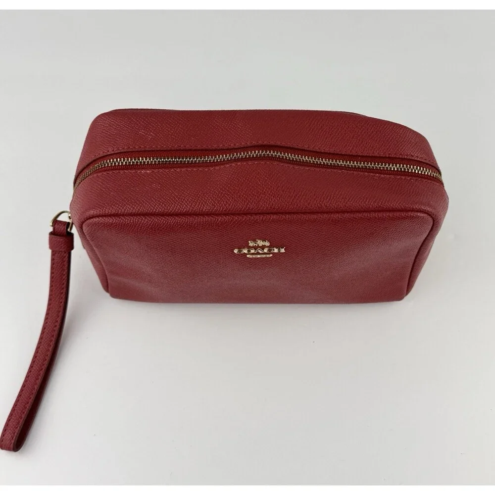 Coach Red Zip Cosmetic Makeup Bag Pouch with Zipper Closure
